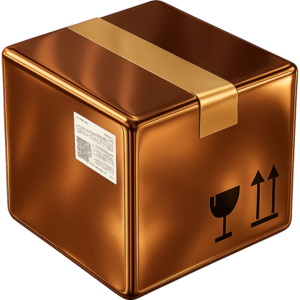 Modify the chrome box to have brown and gold colors while maintaining the shiny, metallic chrome look and shine. Keep the tape and all details the same. No background. emoji