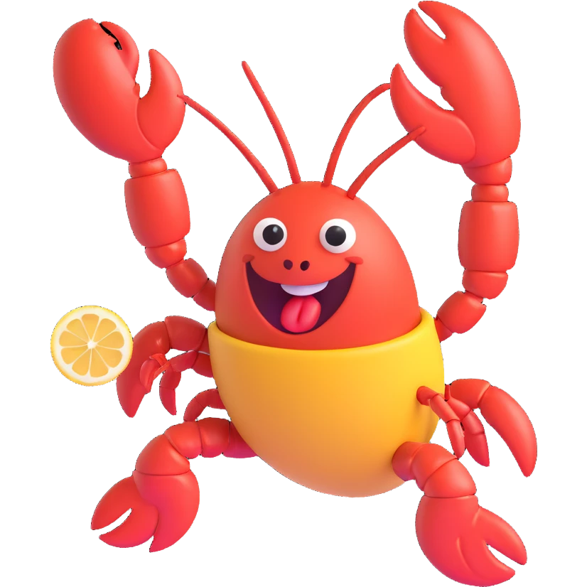 lobster doing a dance move with a lemon in its mouth, mid-spin, emoji style emoji