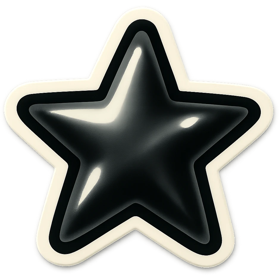 black and white star with bold outlines, retro sticker style, no color emoji
