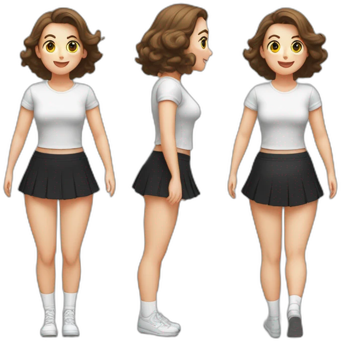 alistic-full-body-caucasian-curvy-beauty-jumping-short-black-skirt-back-and-front-views-strong-wind-knickers-long-white-socks emoji