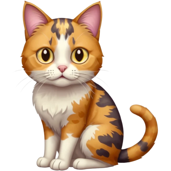 full body anxious looking colourful light calico tabby cat with hazel eyes and very patchy calico fur emoji