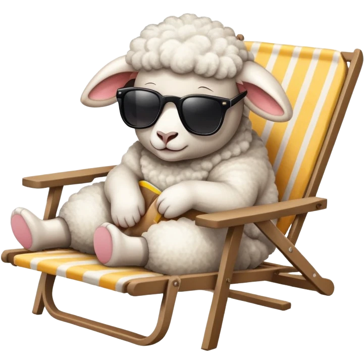 Lamb lying beside beach on chair with sunglasses  emoji