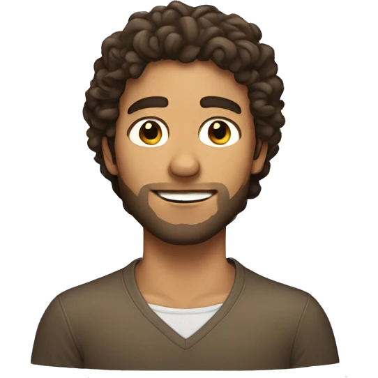brunette tan guy with longer curly hair touching his beard with one hand emoji