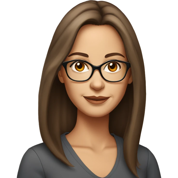 50 years old girl
long brown hair with straight styling
light skin small
glasses with refined frame
Brown eyes with cat eye liner emoji