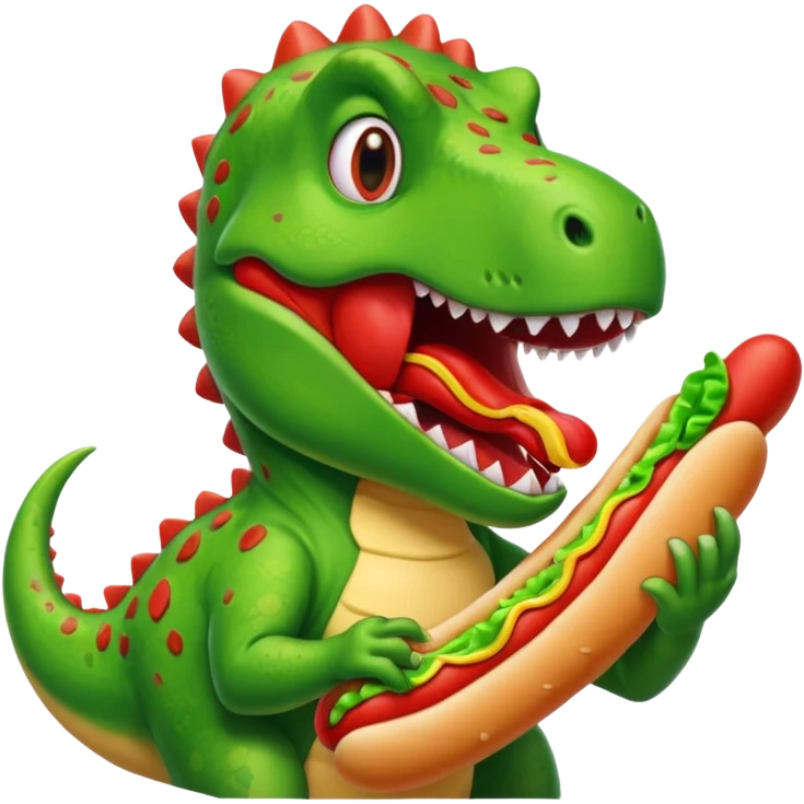 dinosaur eats hotdog, portrait emoji