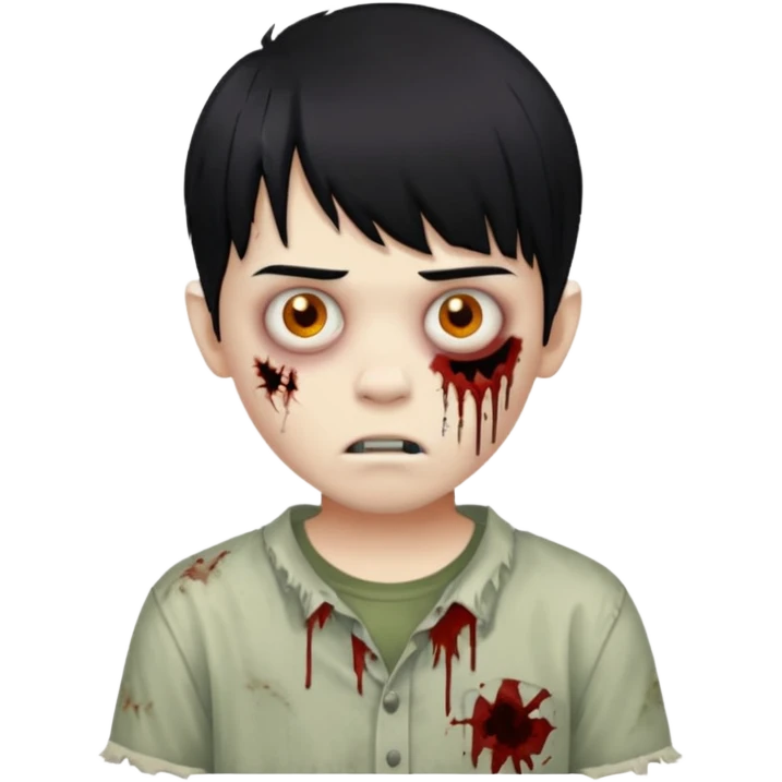 Menino de cabelo liso preto com franja zumbi emoji