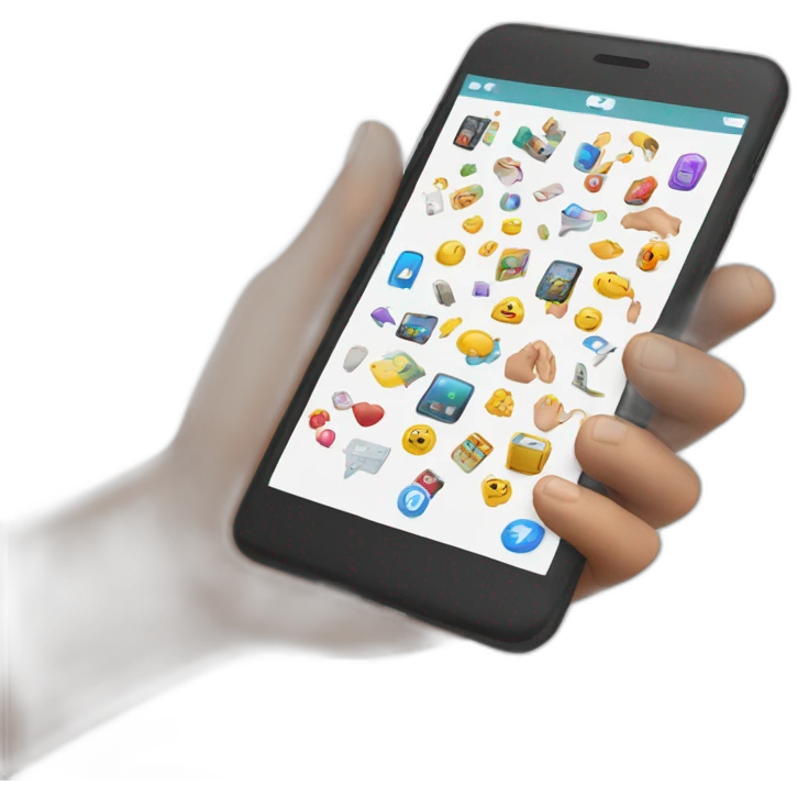 hand holding mobile with apps emoji