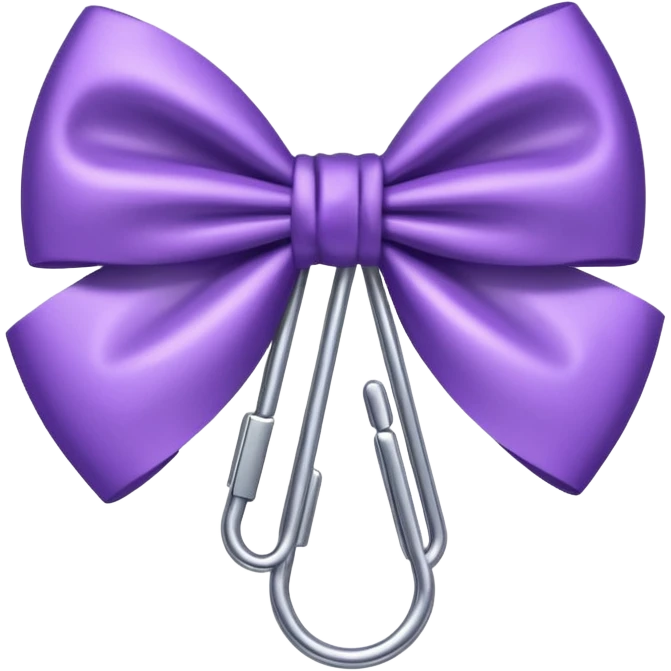 one silver paper clip with a purple bow in the middle emoji