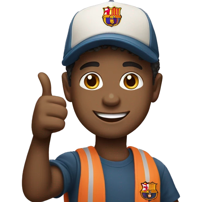 smiling boy in stylish outfit Barcelona cap showing thumbs up emoji