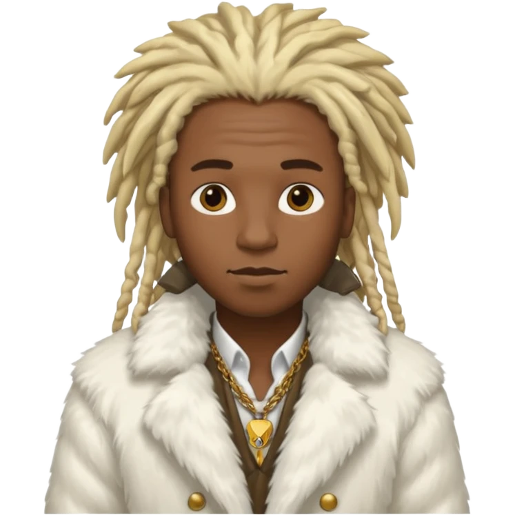 black man with blonde dreadlocks, white fur coat, chrome accents emoji