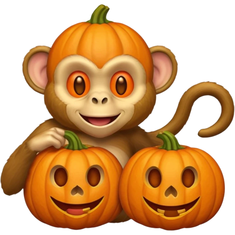 twitter emoji style monkey with pumpkin head emoji