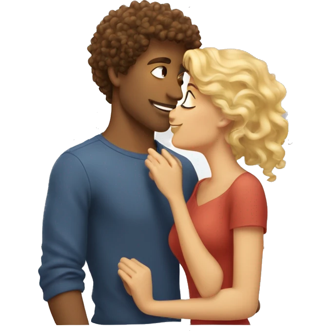 Curly brown-haired woman kisses a blond guy emoji