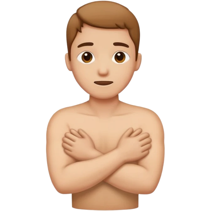 Person with crossed arms holding neck emoji