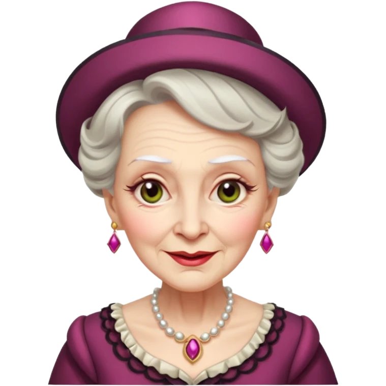 old woman with elegant make up and fancy clothes looking wicked and smirk emoji
