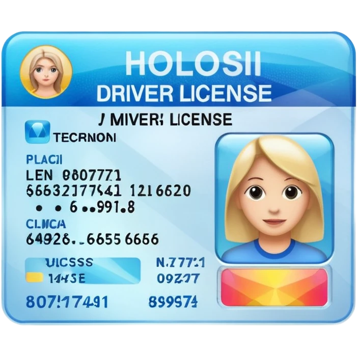 A realistic driver's license with a photo, text, and holograms. emoji