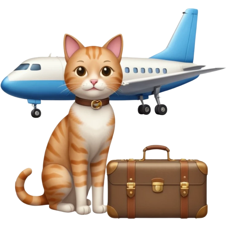 Katze verreist mit koffer und flugzeug emoji