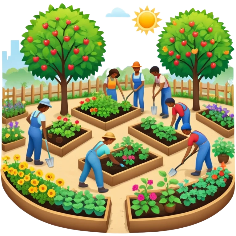 Community garden with people working together emoji