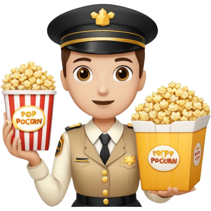 vendedora de palomitas en el cine, con uniforme y caja de palomitas en las manos emoji