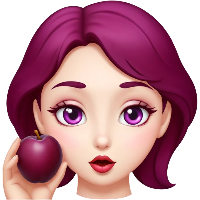 A female plum with eyes that is looking sweetly at ypu and blowing a kiss. you  emoji