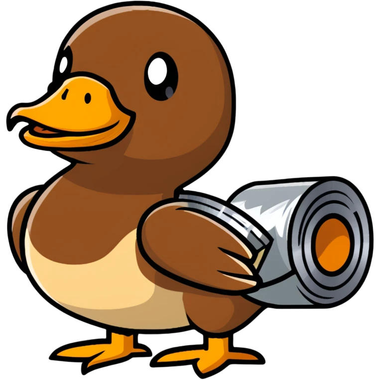 brown duck holding a roll of silver duct tape emoji