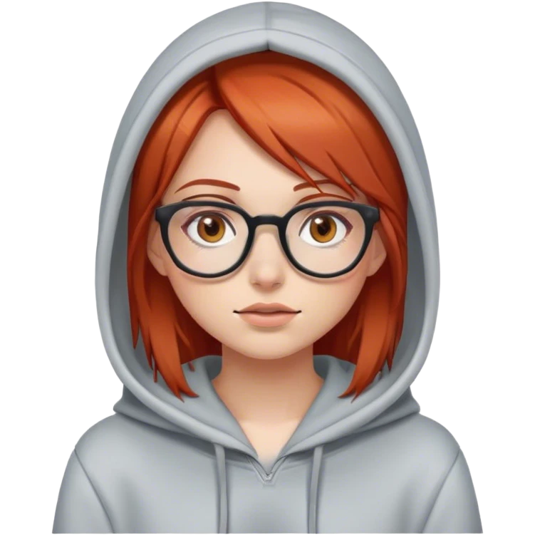 girl with straight red hair with brown eyes, glasses, in a hoodie emoji