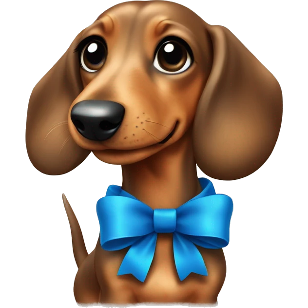 A cute christmas daschund￼ with a blue bow as the colar emoji