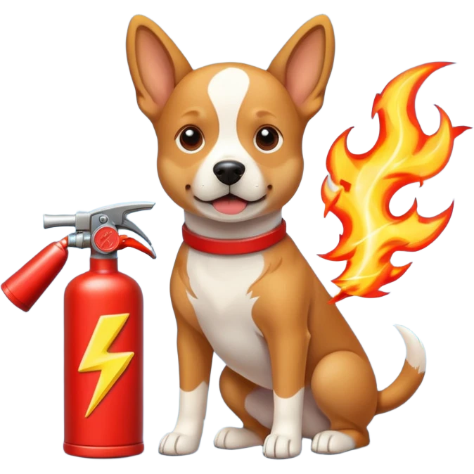 dog with electric lightning waves, fire extinguisher emoji