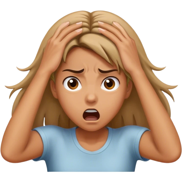 The girl pulls her hair down with her hands and is very surprised and angry emoji