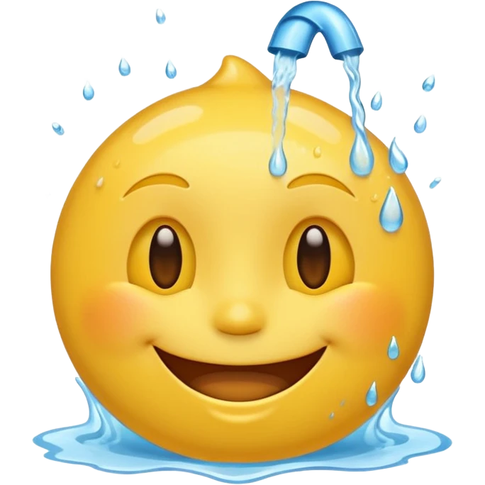 An animation of an emoji showing happy face when water is poured on it emoji
