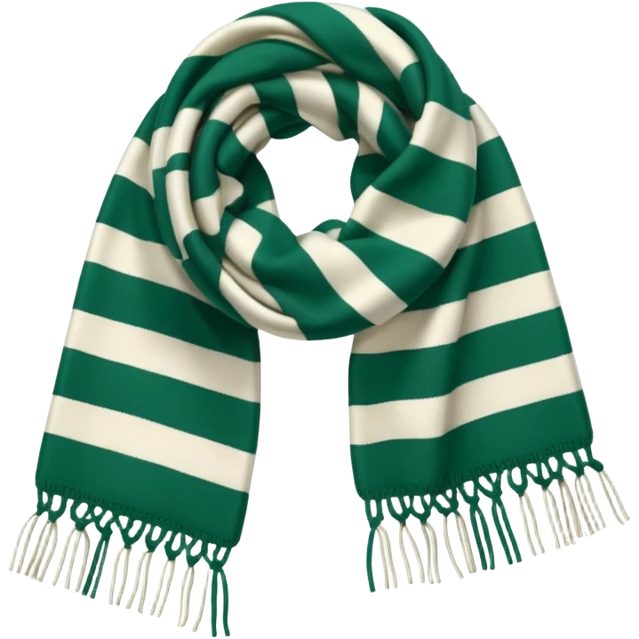 Realistic emerald-green and white horizontally thick-striped winter scarf isolated. emoji