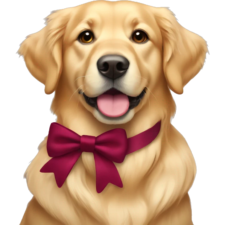 Golden retriever wearing a burgundy bow around its neck emoji
