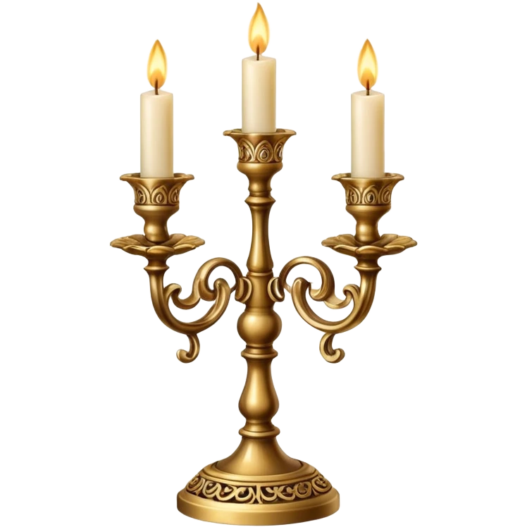 decorative candle holder with three lit candles, candelabra emoji