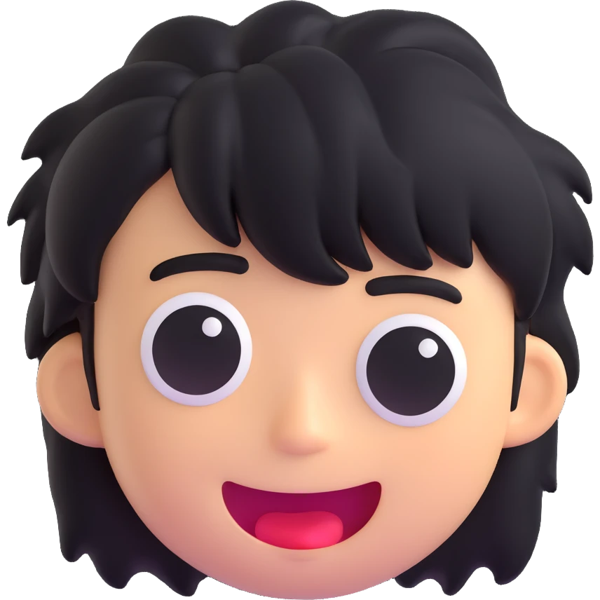 classic sob emoji with messy black hair emoji