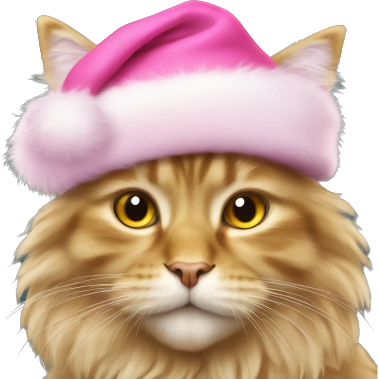 fluffy gold maincoon cat in pink santa hat  emoji