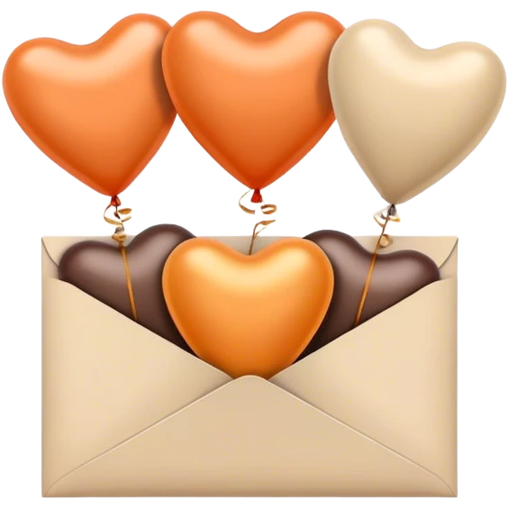 dark brown love letter in pastel beige and dark orange metallic heart-shaped balloons emoji