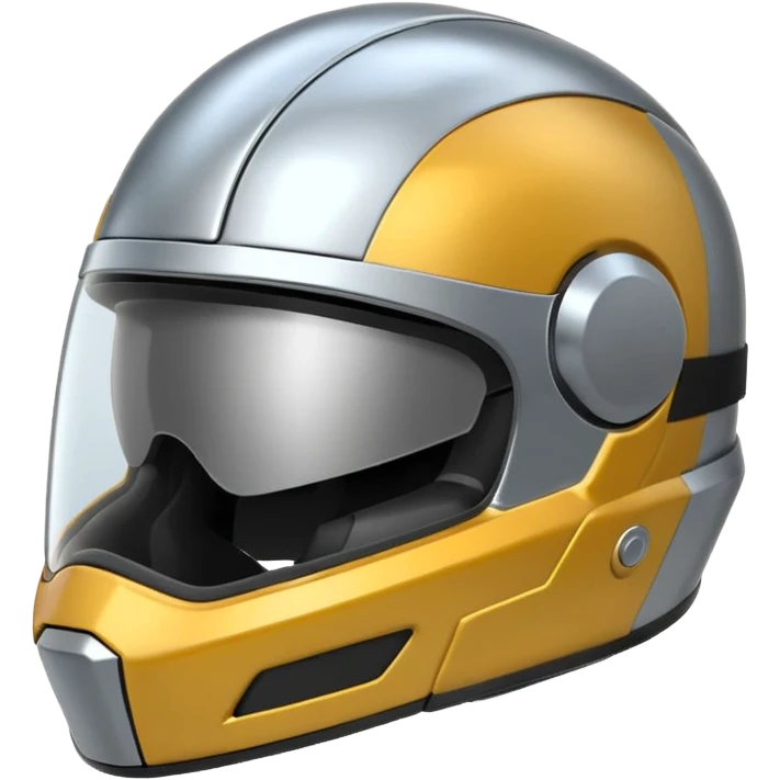 A futuristic helmet emoji made of silver chrome, smooth aerodynamic shape, minimal visor detail, reflective metallic surface, sci-fi aesthetic, iOS emoji style, centered on clean white background emoji
