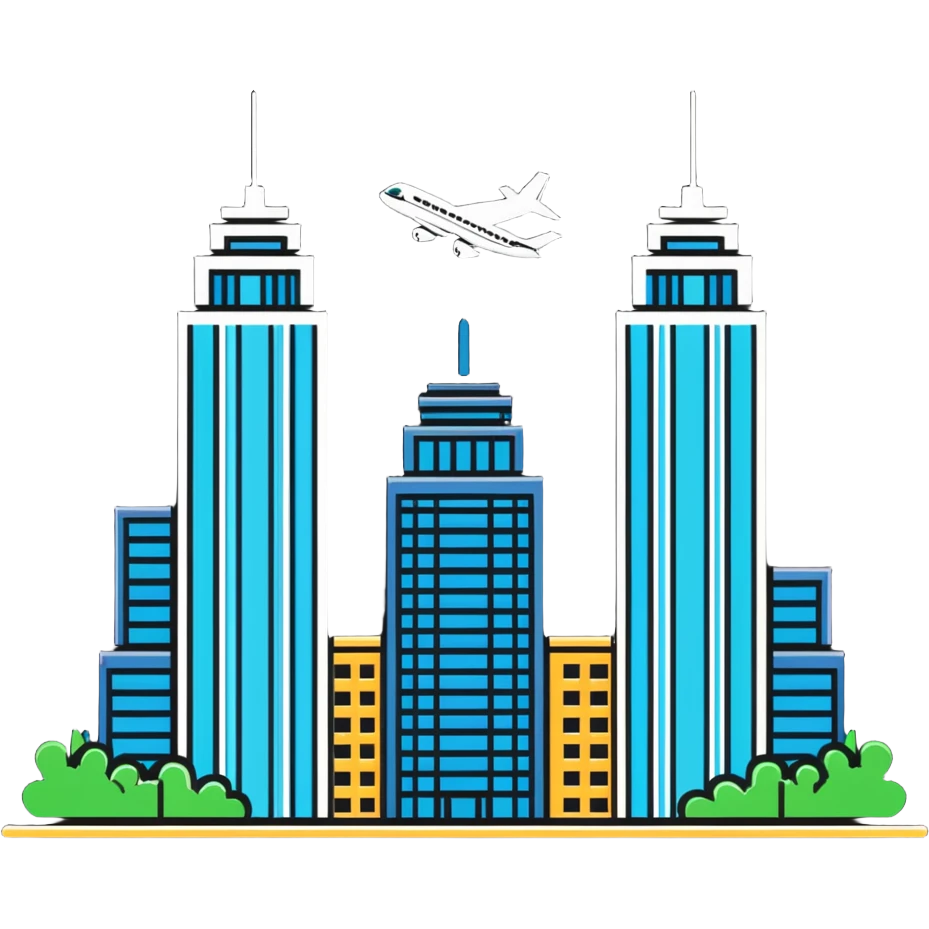 two skyscrapers and a plane flying towards them emoji
