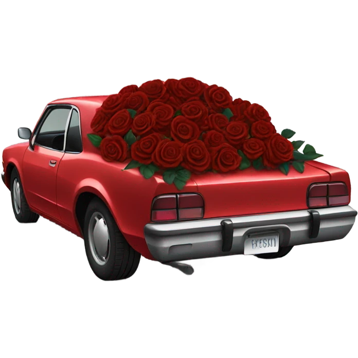 red open car trunk with black roses left in it emoji