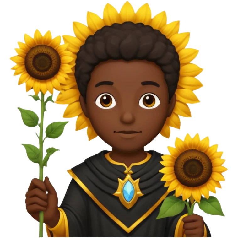 black god with sunflower, scepter emoji
