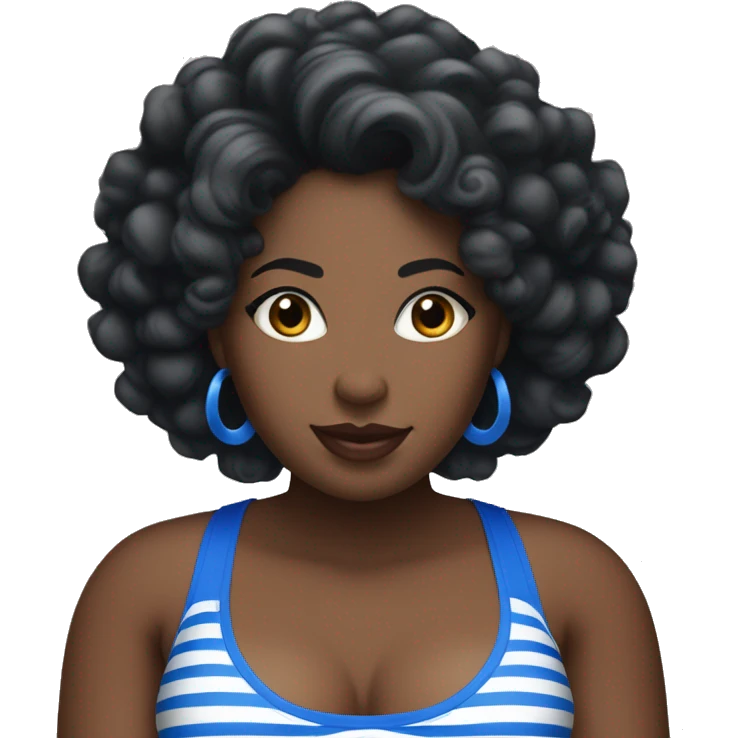 Black curvy woman with curl hir and a blue and white striped halter top emoji