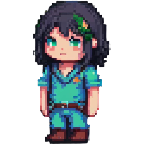 pixel art character in thoughtful pose emoji