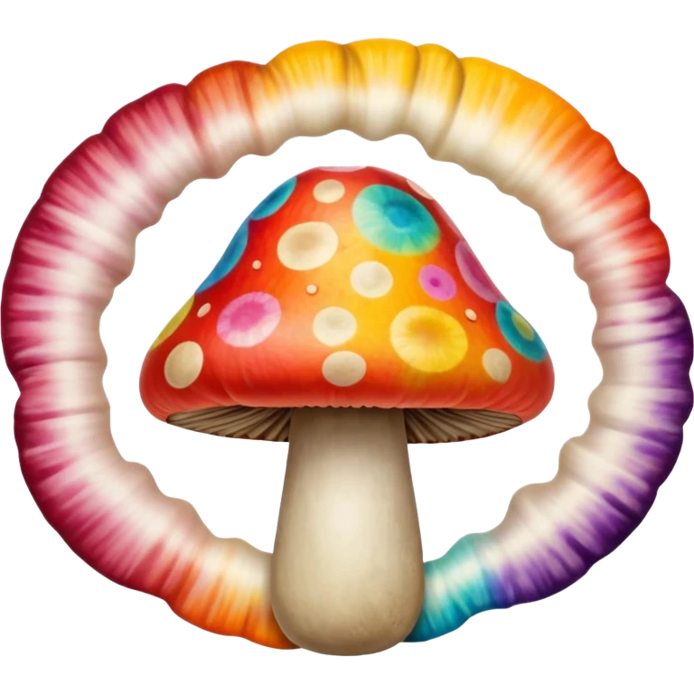 Baloney sitting on a tiedye mushroom emoji