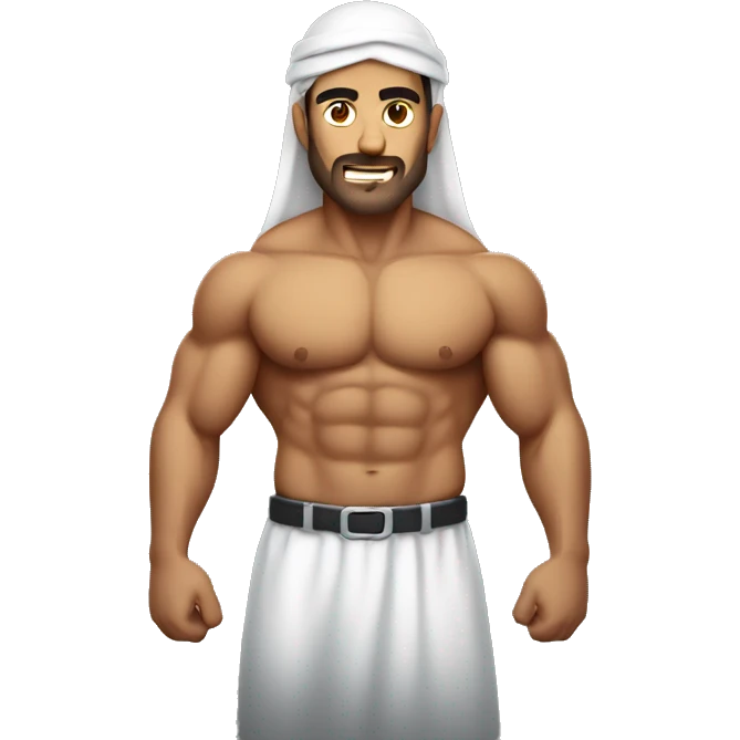 muscular arab man, sweating emoji