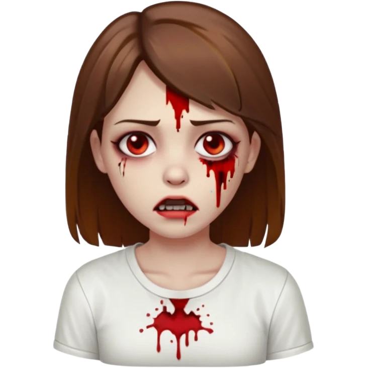 
 Zombie Girl with brown straight hair and basic white shirt On emoji