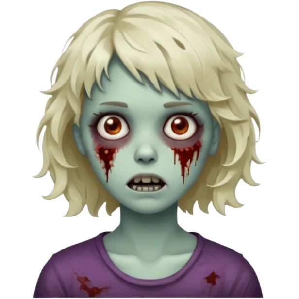 Uma menina zombie com um cabelo ondulado curto, com a franja pro lado emoji