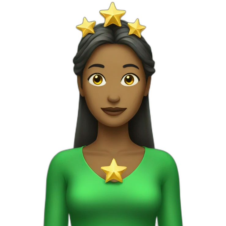 Green women holding three gold stars above head emoji