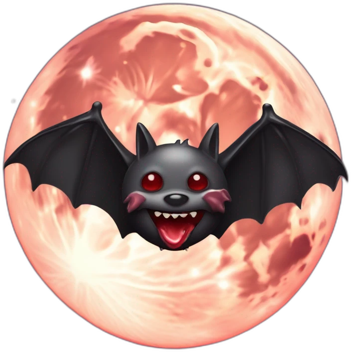 flying dark vampire bat in front of realistic full moon dripping red slime from mouth emoji