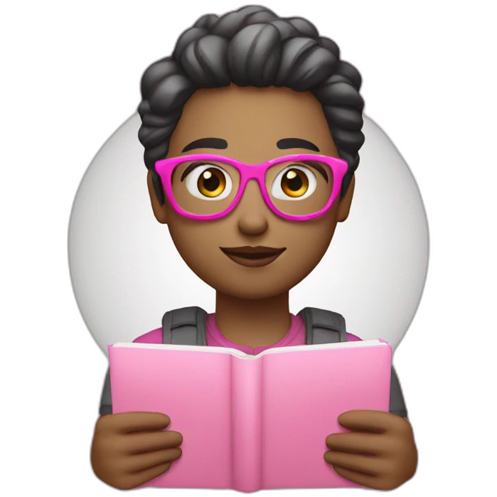 designer with notebook which have a pink circle logo emoji