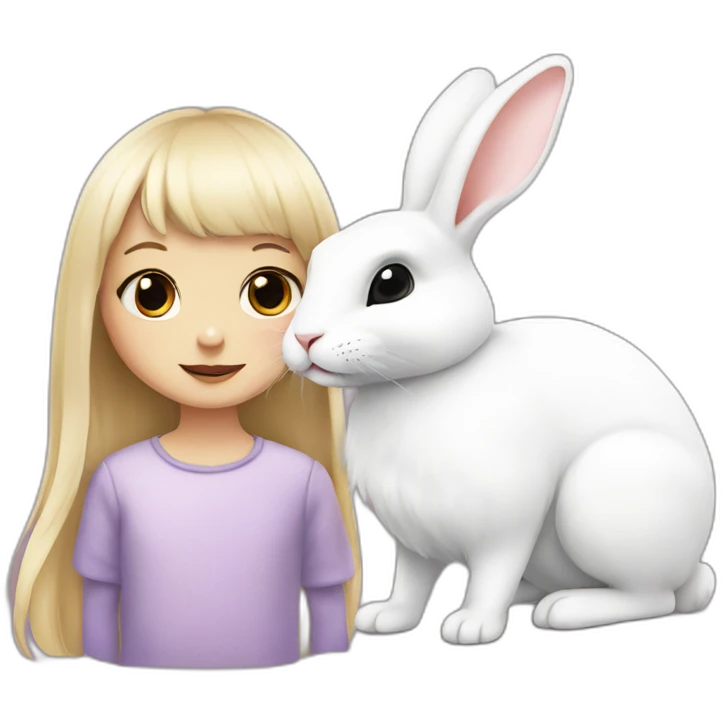 white rabbit with a little girl with black bangs emoji