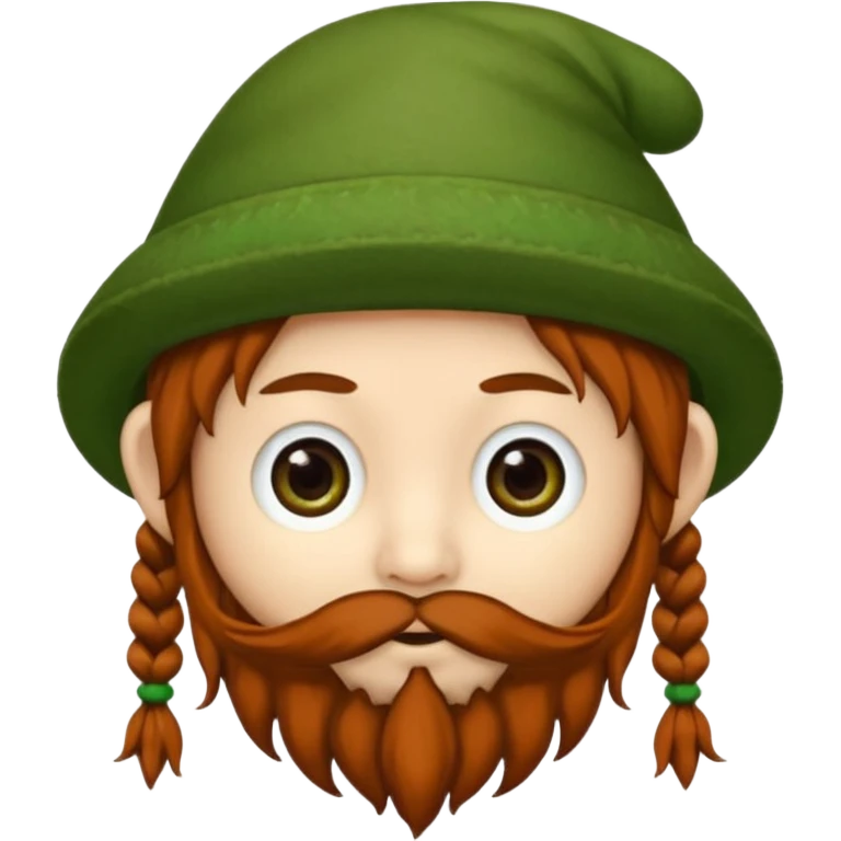 Gnomo con tratti asiatici, capelli ricci scuri, occhi marroni, cappello verde emoji